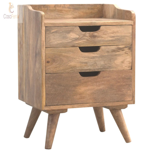 Gallery Back BedsideChest / Table with 3 Drawers 100% Solid Wood Mango Wood - CasaFenix