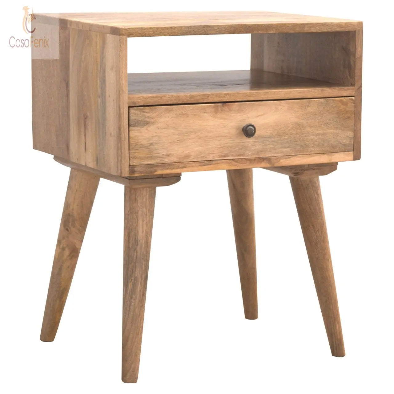 Modern Solid Wood Bedside with 1 Drawer & an Open Slot Solid Mango Wood - CasaFenix
