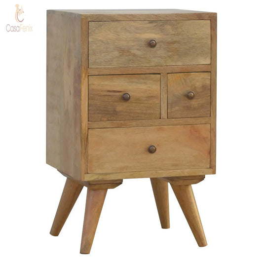 Nordic Style 4 Multi Shape Drawer Bedside 100% solid mango wood - CasaFenix