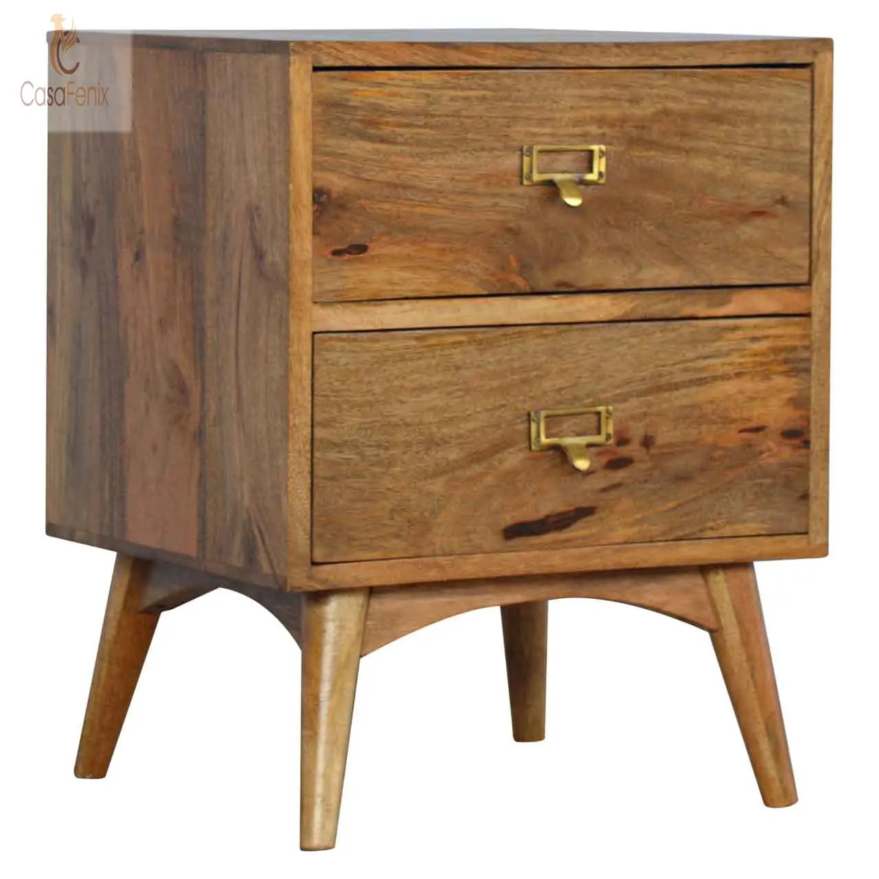 Brass Metal Slot Bedside 100% Solid Wood - CasaFenix