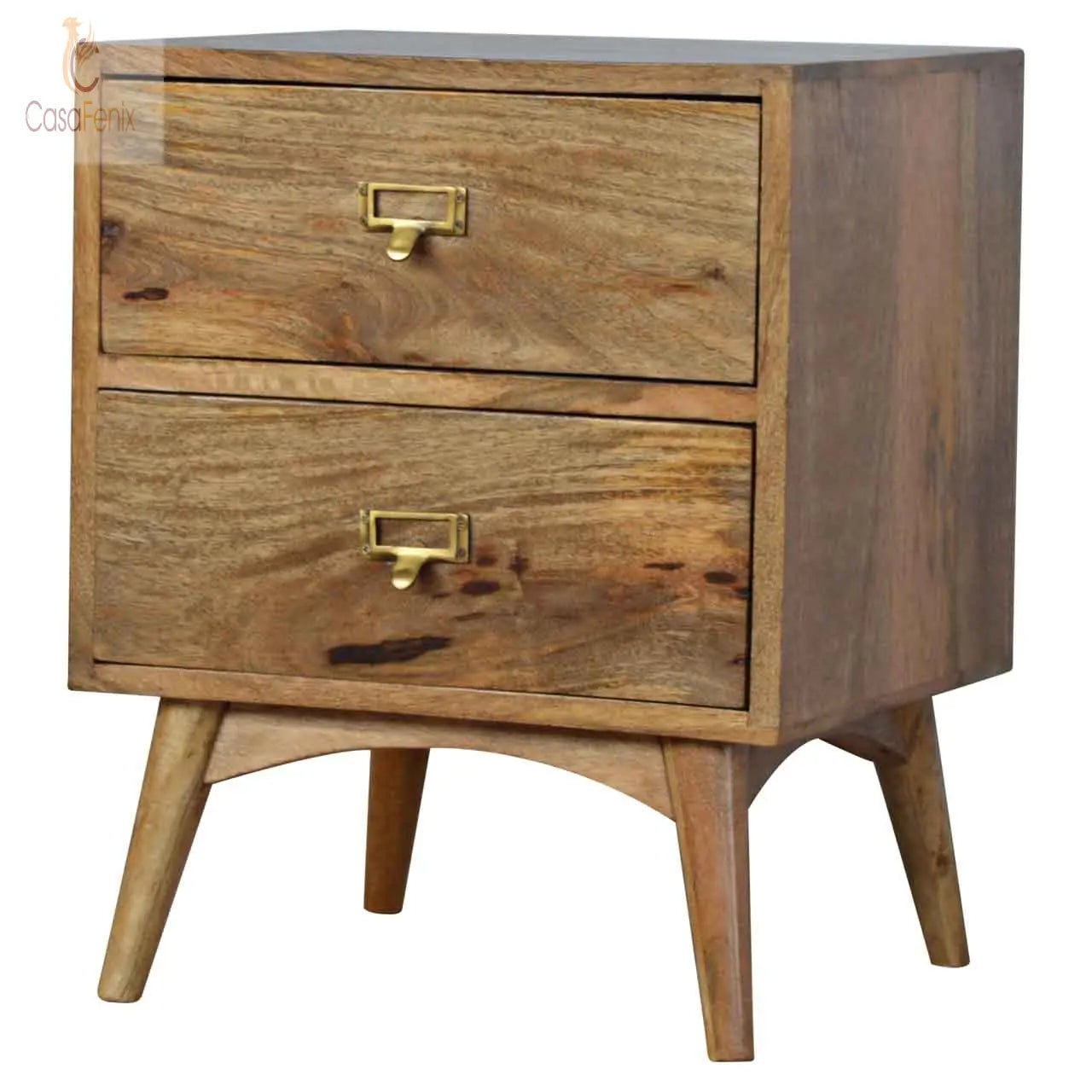 Brass Metal Slot Bedside 100% Solid Wood - CasaFenix