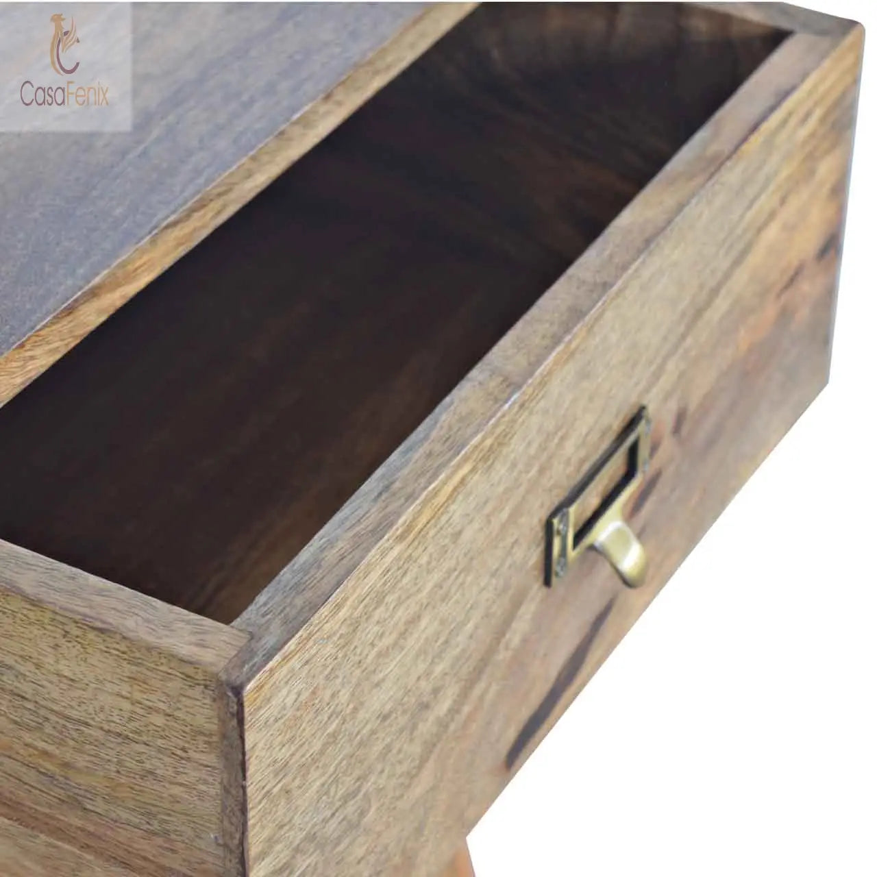 Brass Metal Slot Bedside 100% Solid Wood - CasaFenix