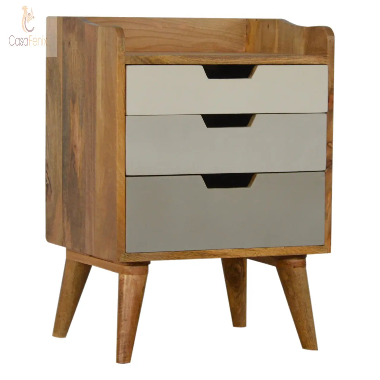 Grey and White Gradient Bedside Table 3 Drawer Chest - CasaFenix