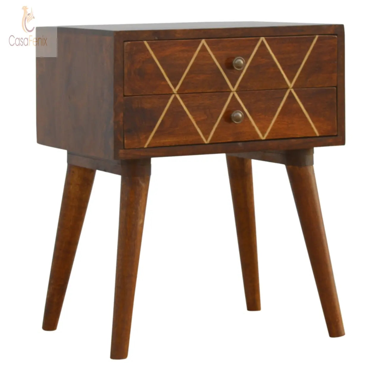 Geometric Brass Inlay 2 Drawer Bedside Chest - CasaFenix