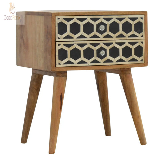 Honeycomb Bone Inlay Bedside Table with 2 Drawers - CasaFenix