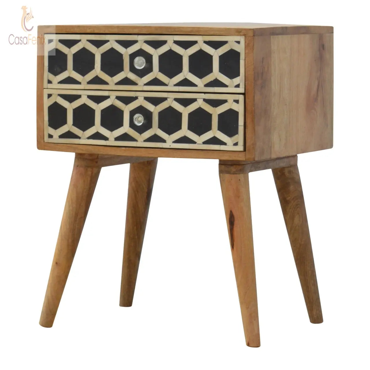 Honeycomb Bone Inlay Bedside Table with 2 Drawers - CasaFenix