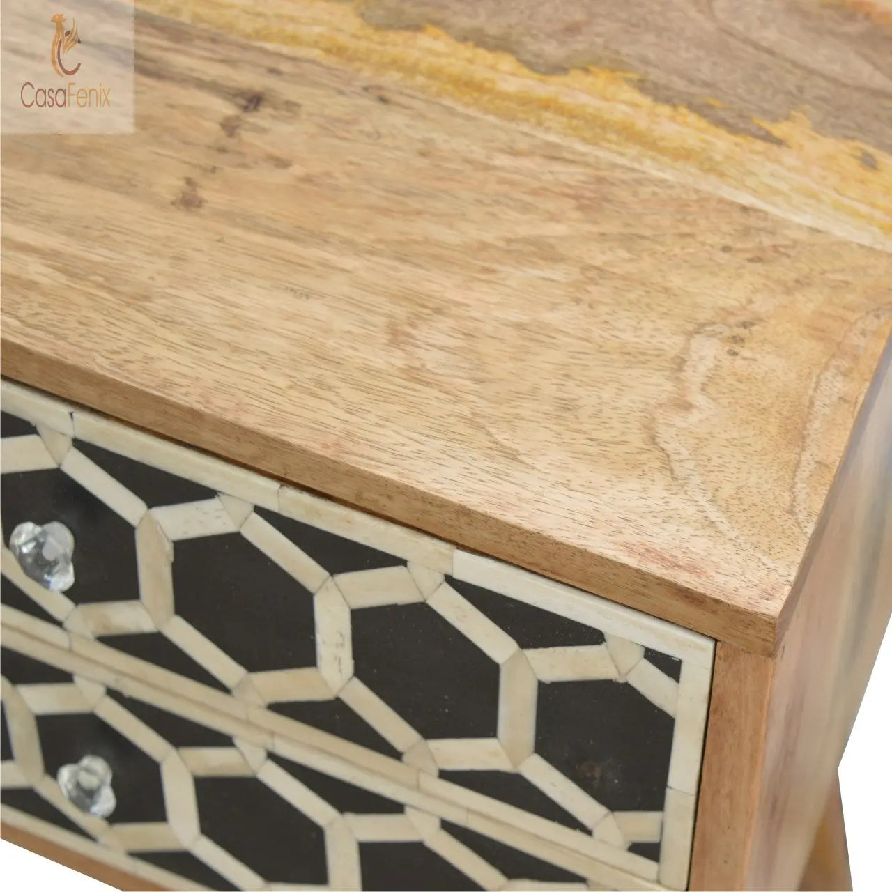 Honeycomb Bone Inlay Bedside Table with 2 Drawers - CasaFenix