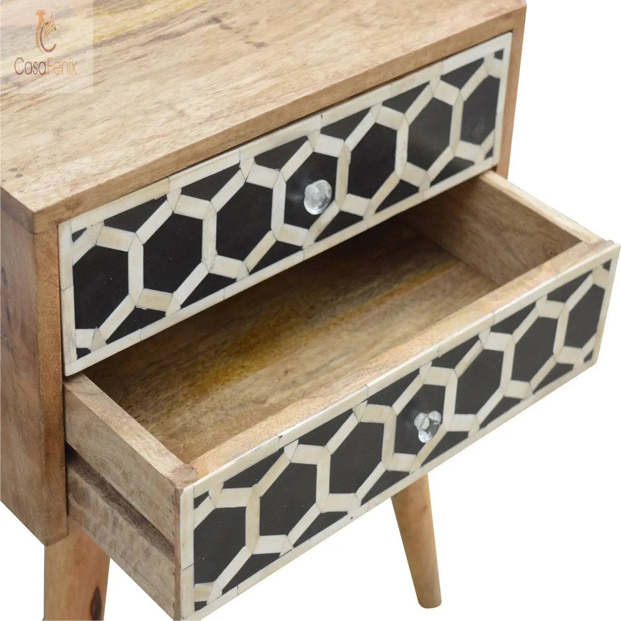 Honeycomb Bone Inlay Bedside Table with 2 Drawers - CasaFenix