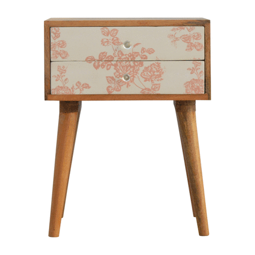 Pink Floral Screen Printed Bedside Table 2 Door Chest Bedside table / chest CasaFenix