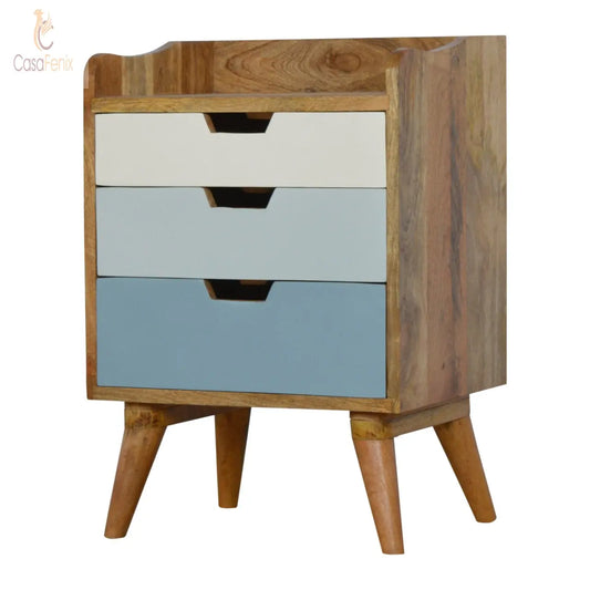 Blue and White Open Gradient 3 Drawer Bedside Chest - CasaFenix