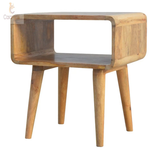 Curved Open Bedside Solid Mango Wood With Oak-Ish Finish - CasaFenix