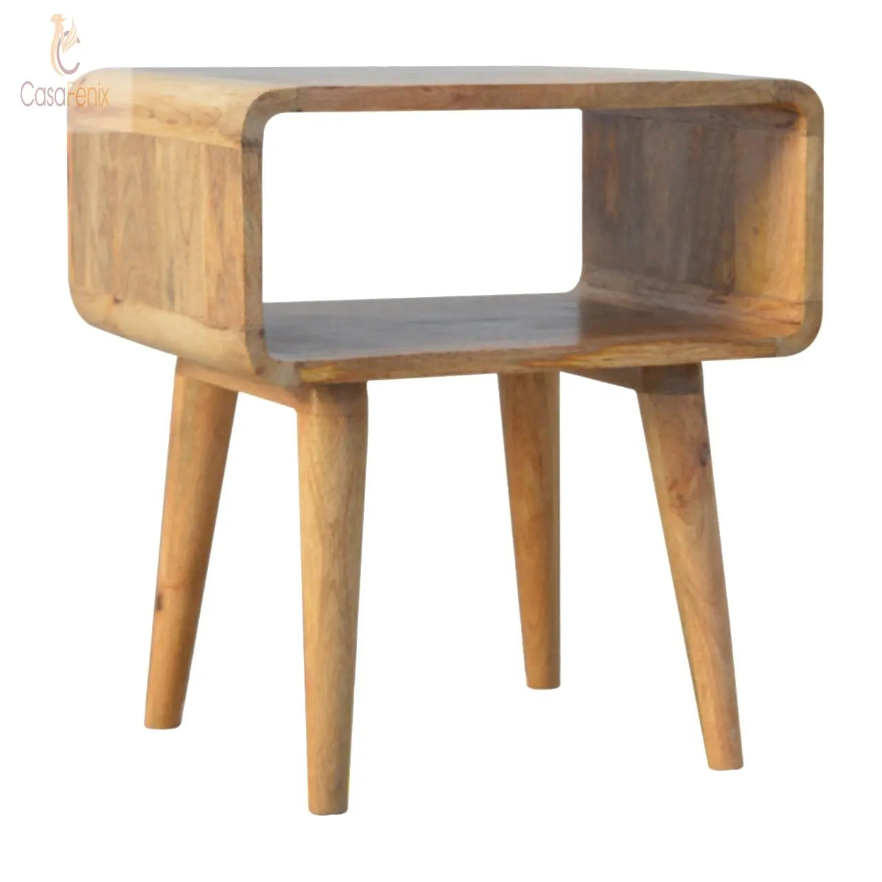 Curved Open Bedside Solid Mango Wood With Oak-Ish Finish - CasaFenix