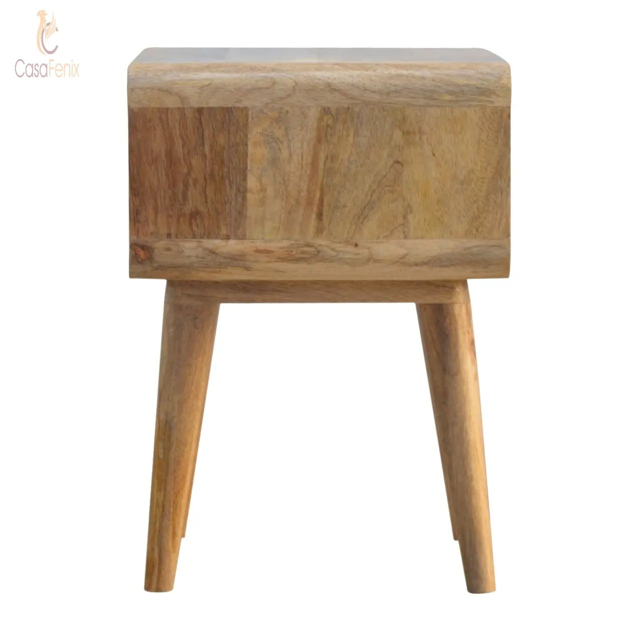 Curved Open Bedside Solid Mango Wood With Oak-Ish Finish - CasaFenix
