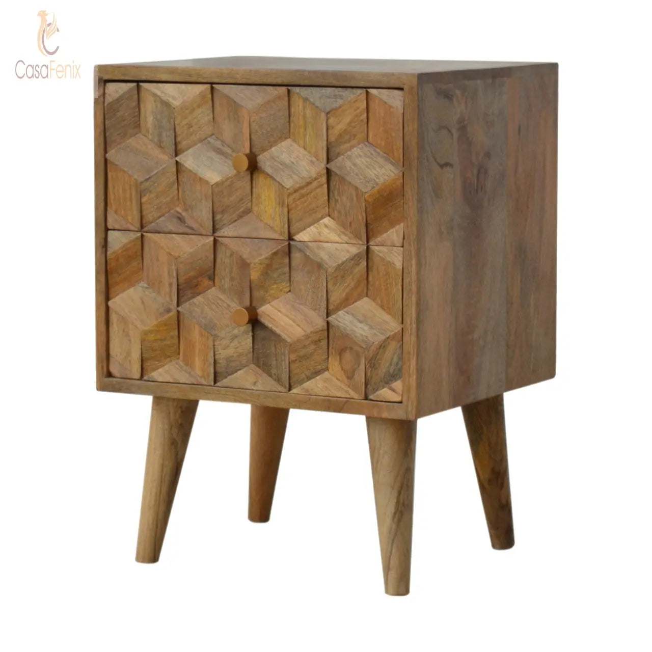 Cube Carved Bedside Table 2 Drawer Chest - CasaFenix