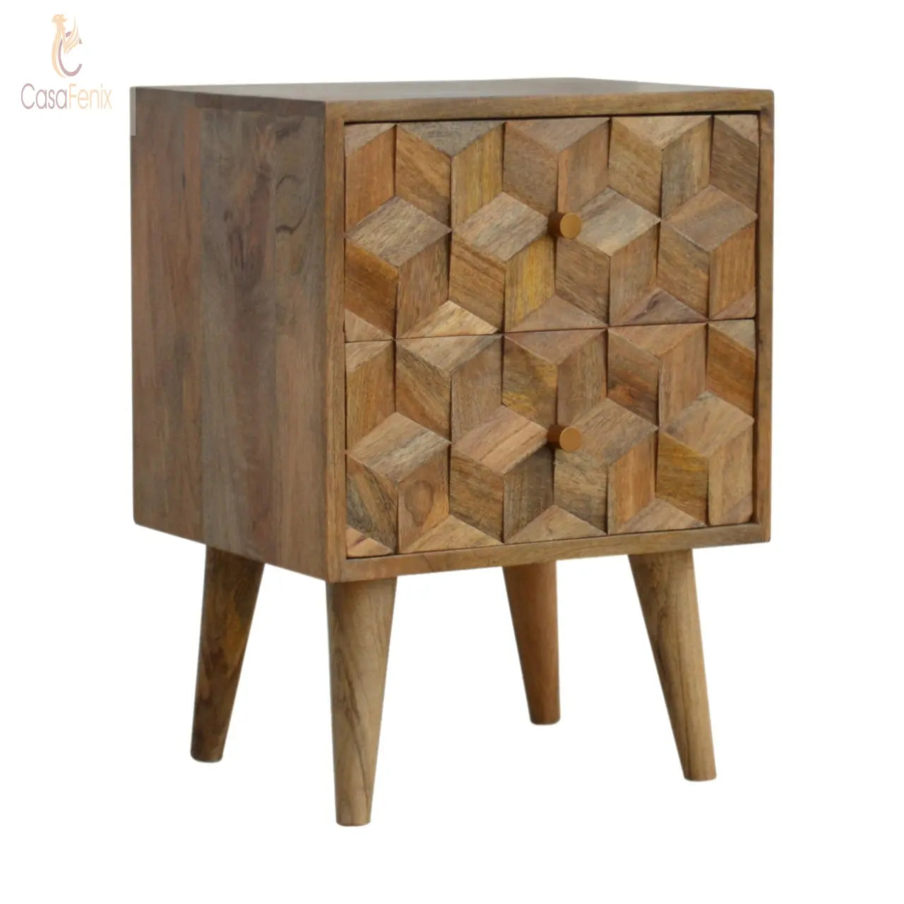 Cube Carved Bedside Table 2 Drawer Chest - CasaFenix