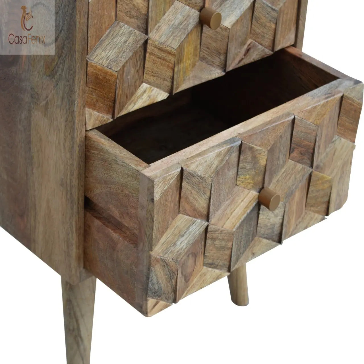 Cube Carved Bedside Table 2 Drawer Chest - CasaFenix