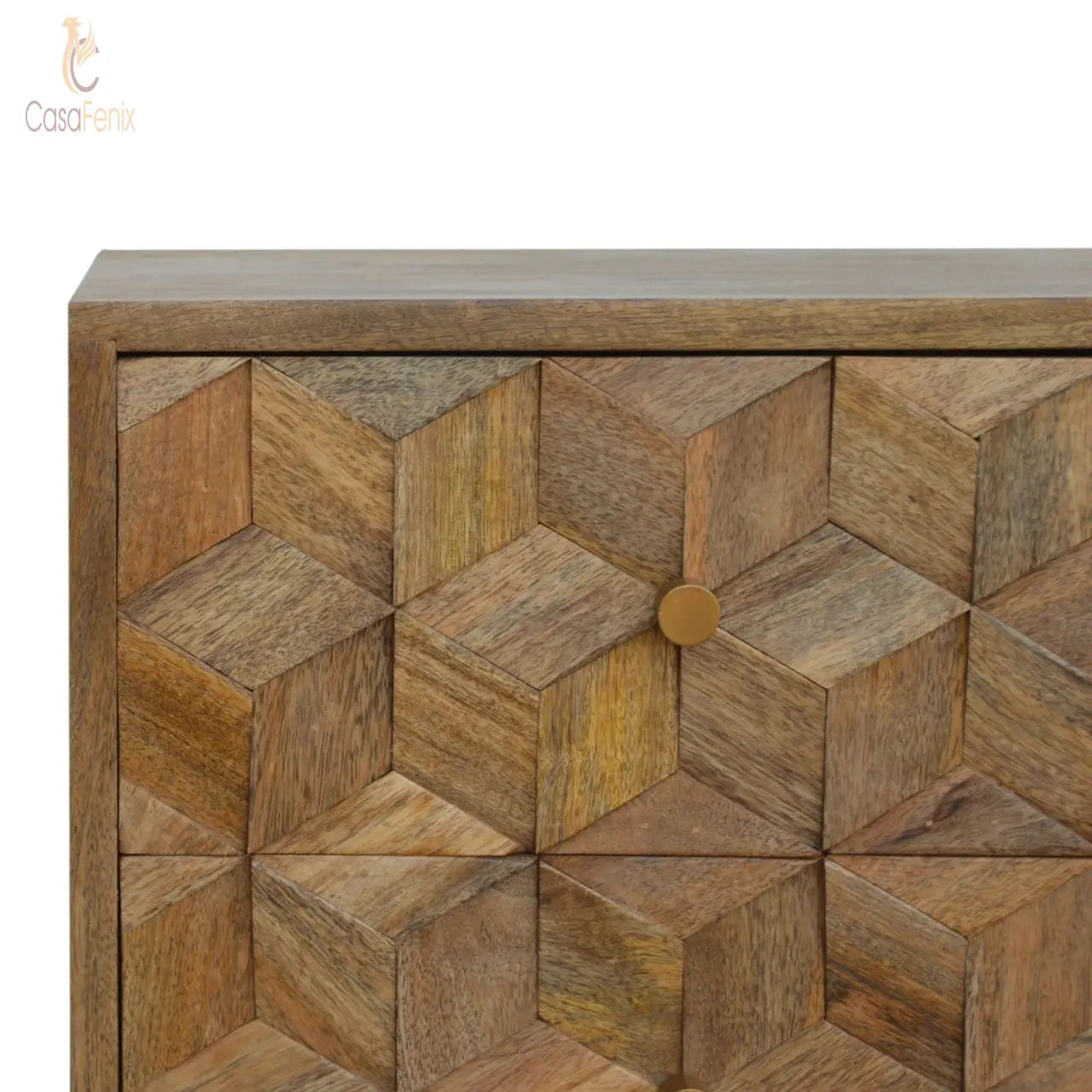 Cube Carved Bedside Table 2 Drawer Chest - CasaFenix