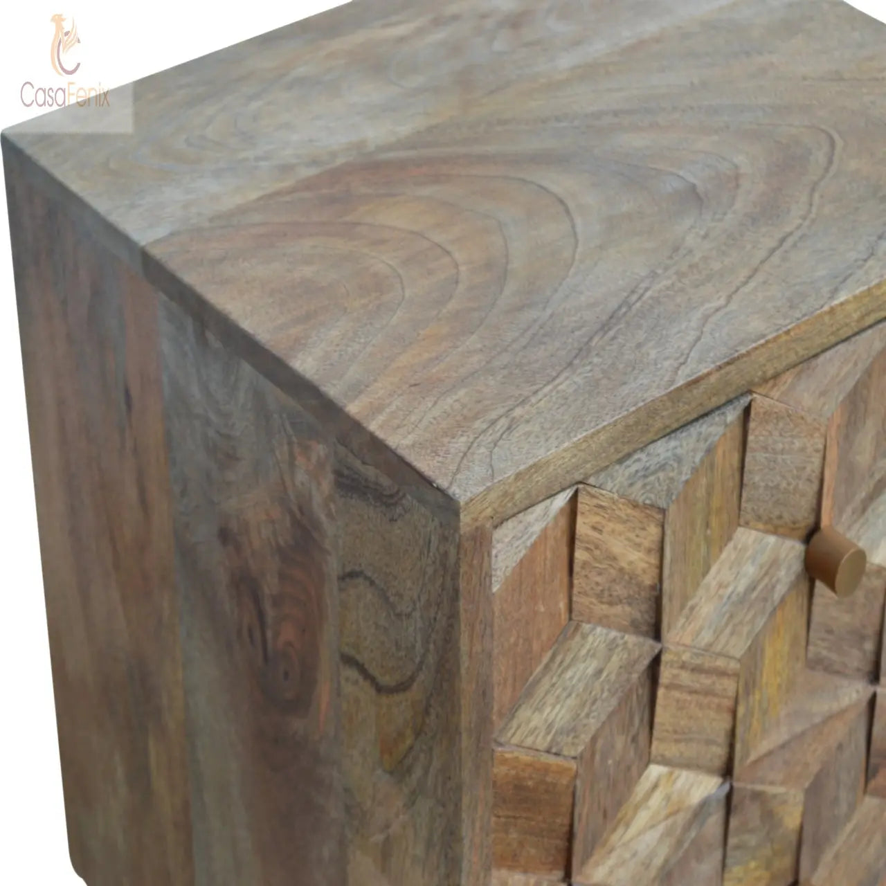 Cube Carved Bedside Table 2 Drawer Chest - CasaFenix