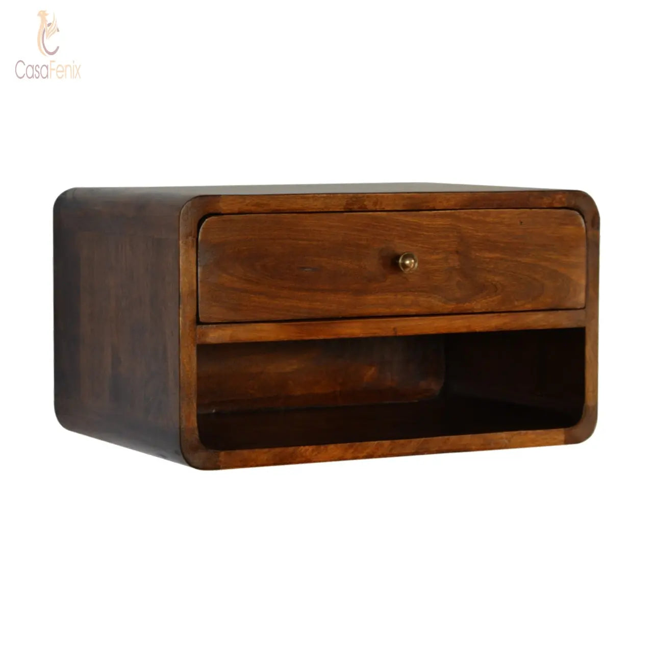 Curved Chestnut Wall Mounted Bedside with Open Slot - CasaFenix