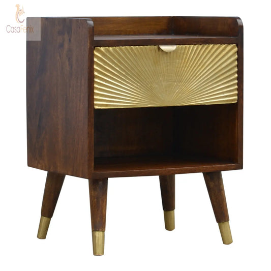 Manila Gold 1 Drawer Brass Plated Bedside Table / Chest Solid Mango Wood - CasaFenix