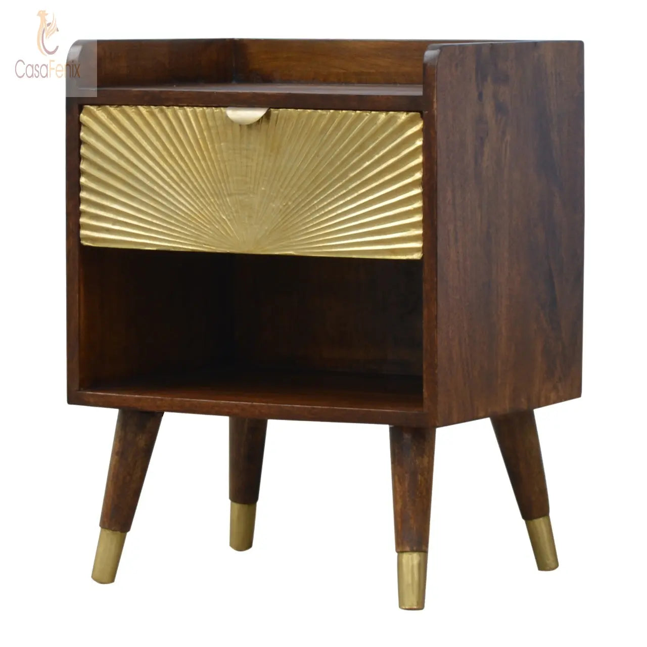 Manila Gold 1 Drawer Brass Plated Bedside Table / Chest Solid Mango Wood - CasaFenix