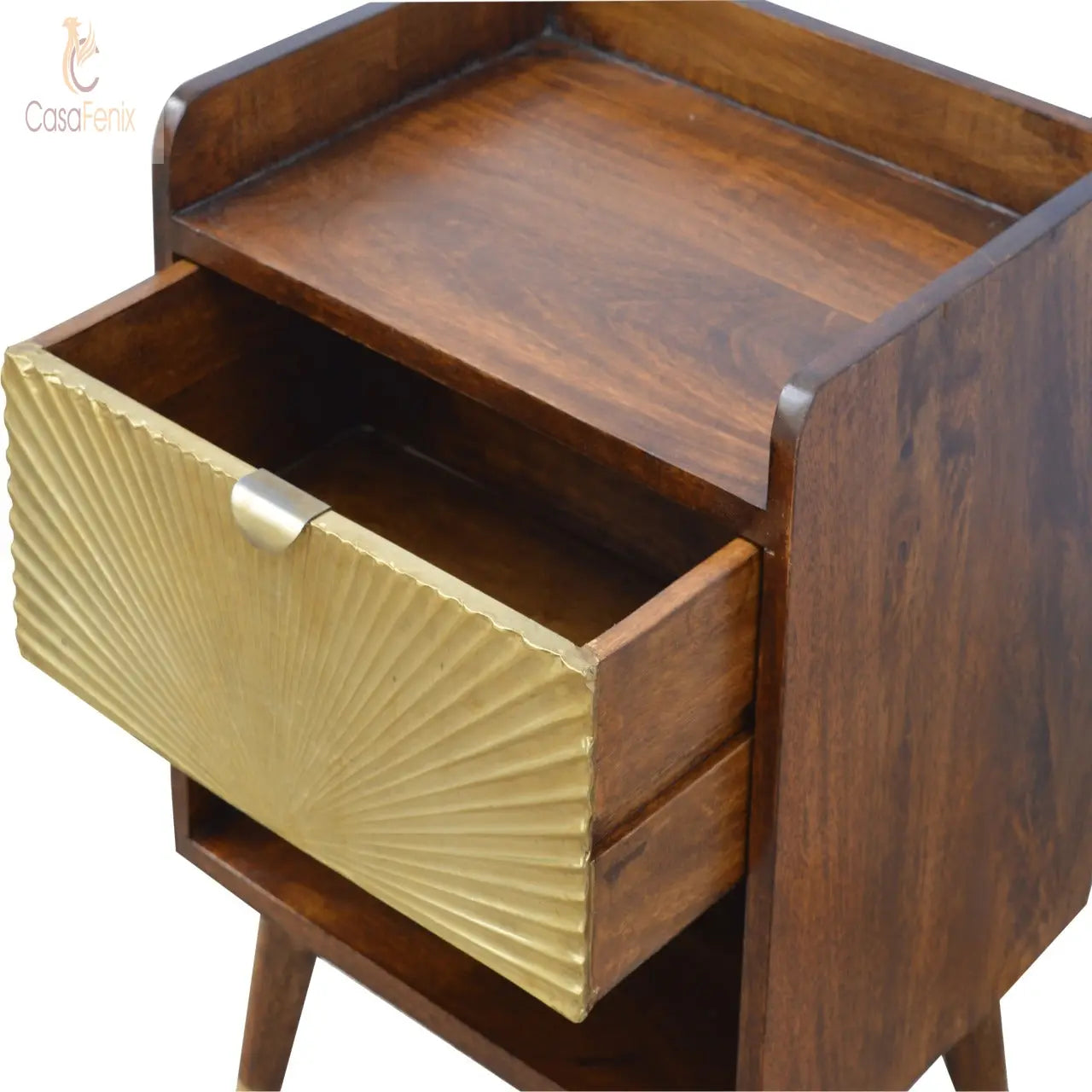 Manila Gold 1 Drawer Brass Plated Bedside Table / Chest Solid Mango Wood - CasaFenix