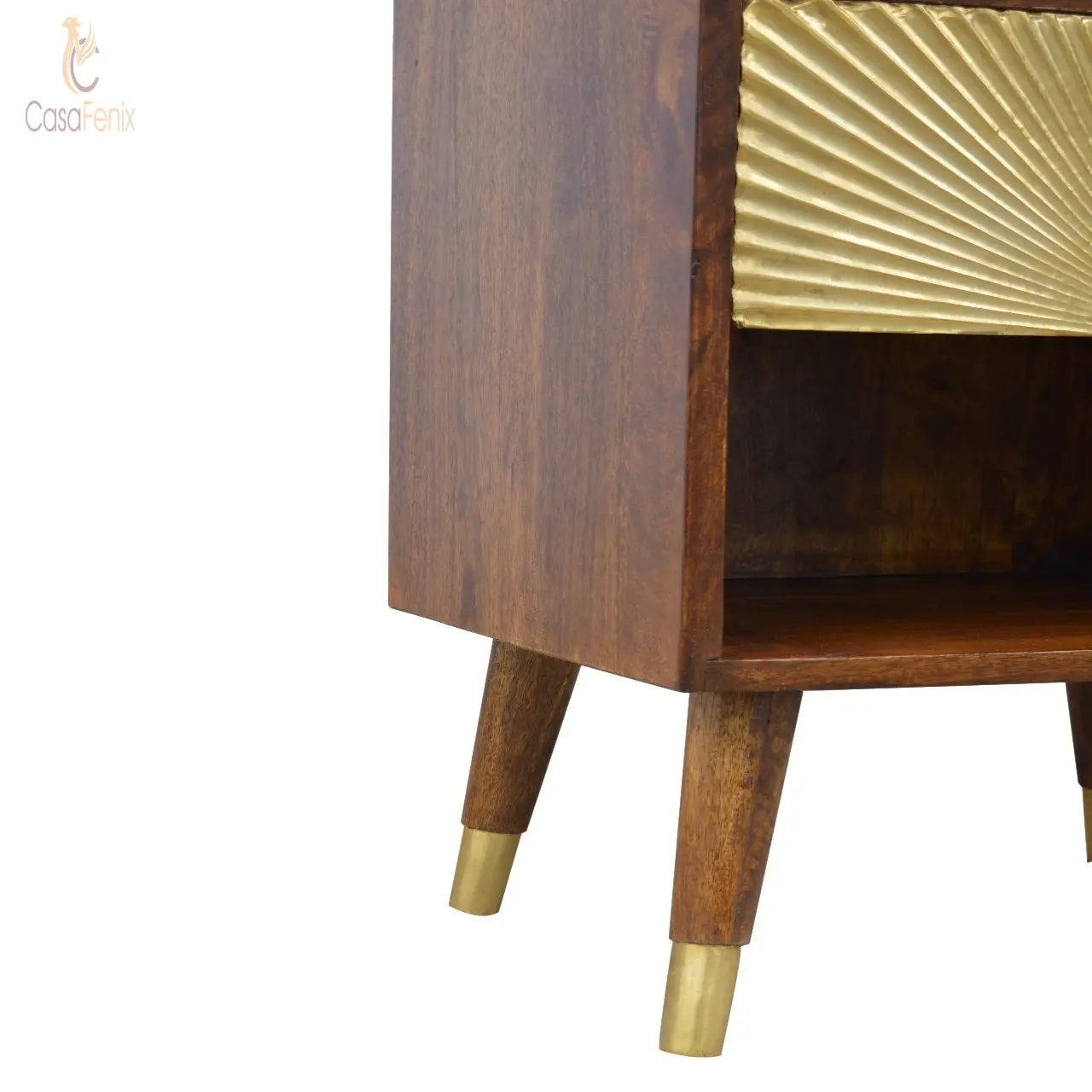 Manila Gold 1 Drawer Brass Plated Bedside Table / Chest Solid Mango Wood - CasaFenix