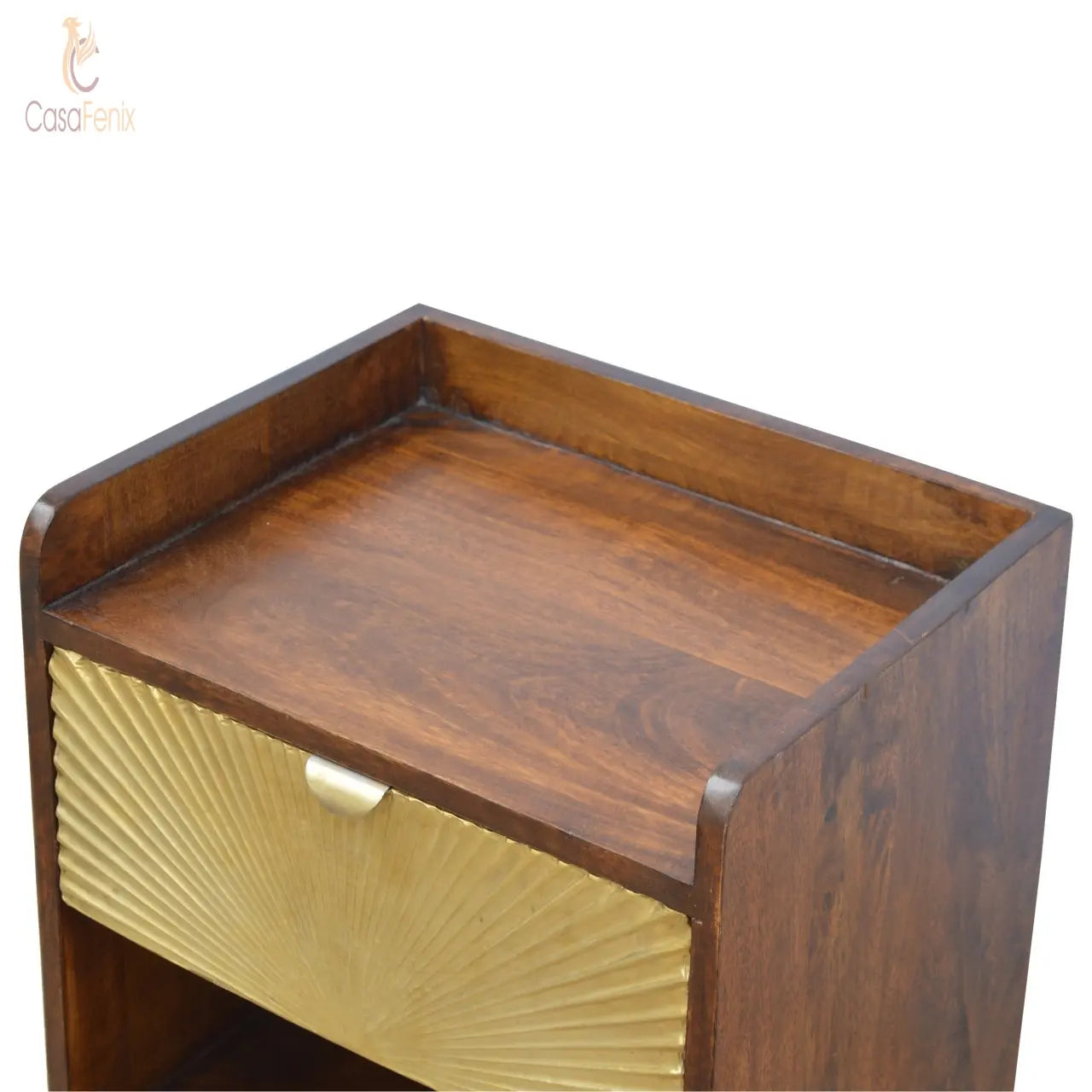 Manila Gold 1 Drawer Brass Plated Bedside Table / Chest Solid Mango Wood - CasaFenix