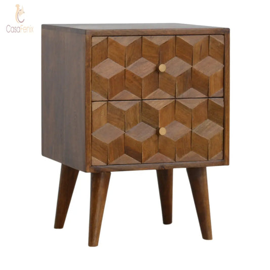 Chestnut Cube Carved Bedside Table 2 Drawer Chest Bedside table / chest CasaFenix