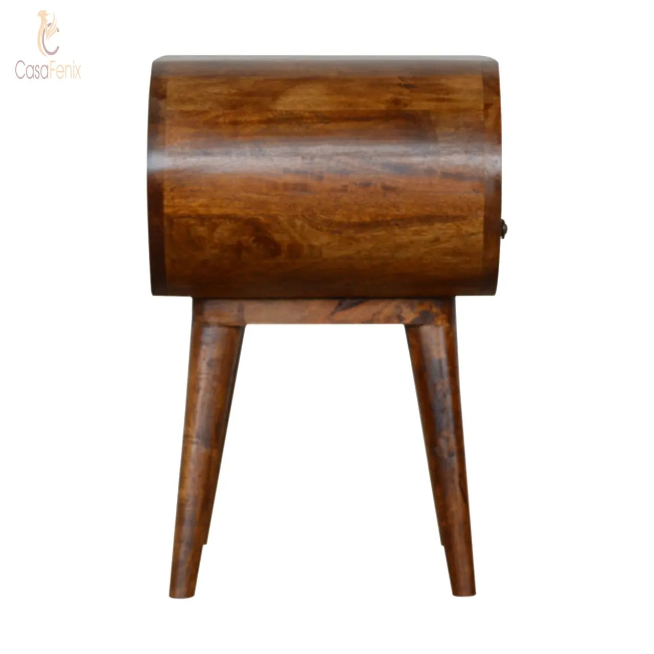 Chestnut Circular Bedside with Open Slot 1 Drawer Chest - CasaFenix