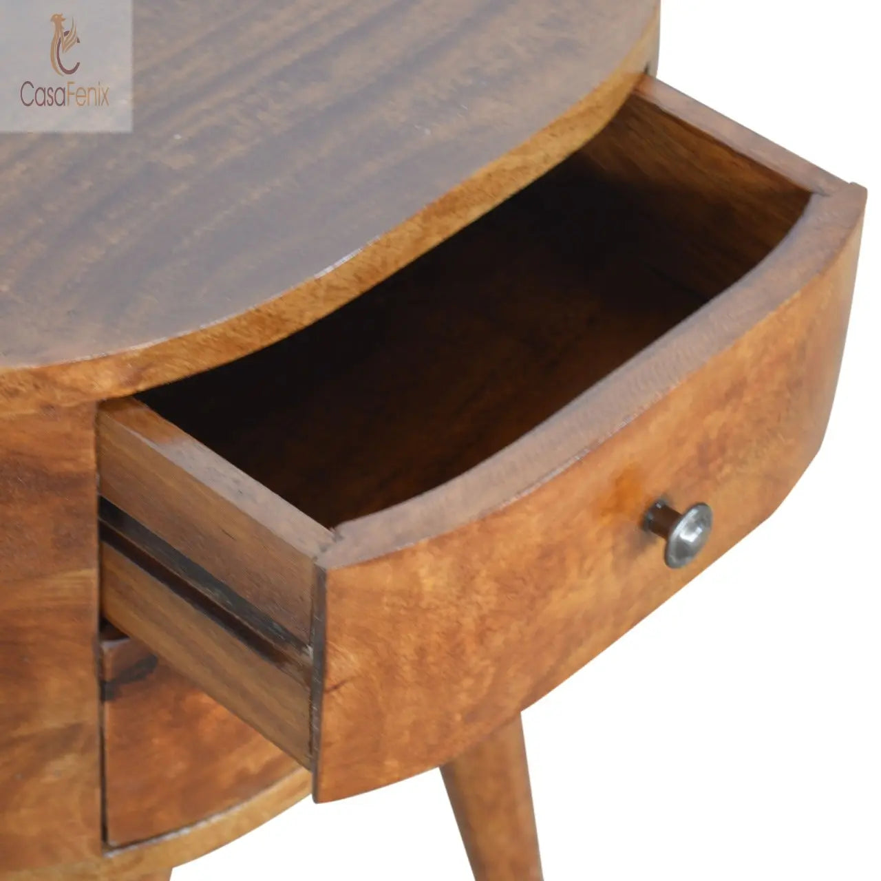 Chestnut Rounded Bedside Table 2 Drawer Solid Wood Chest - CasaFenix