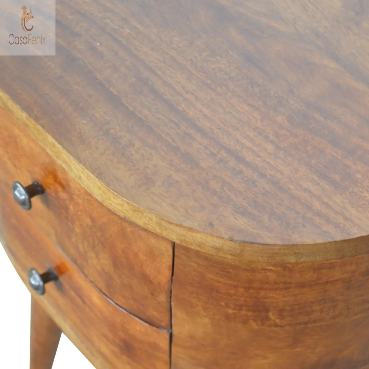 Chestnut Rounded Bedside Table 2 Drawer Solid Wood Chest - CasaFenix