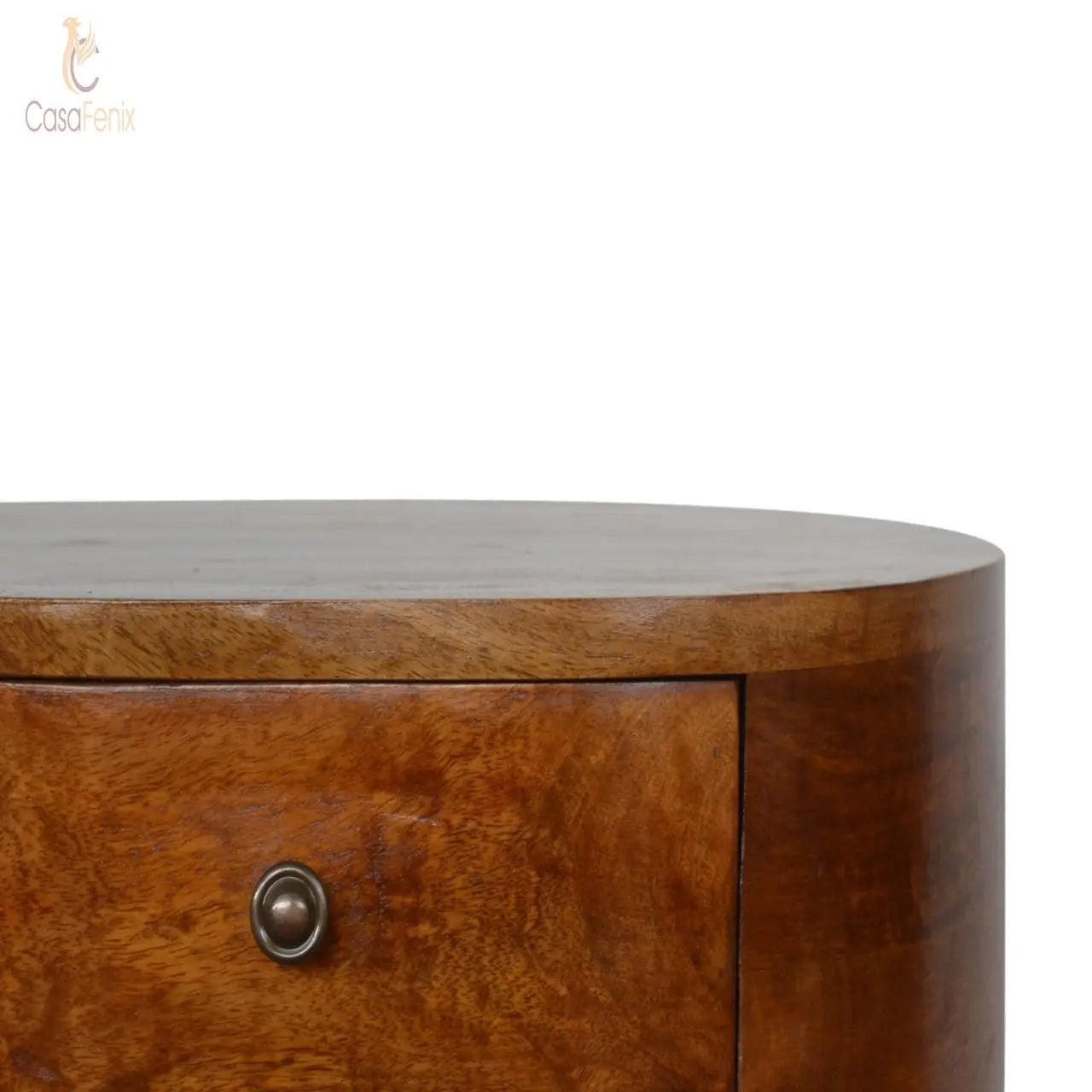 Chestnut Rounded Bedside Table 2 Drawer Solid Wood Chest - CasaFenix