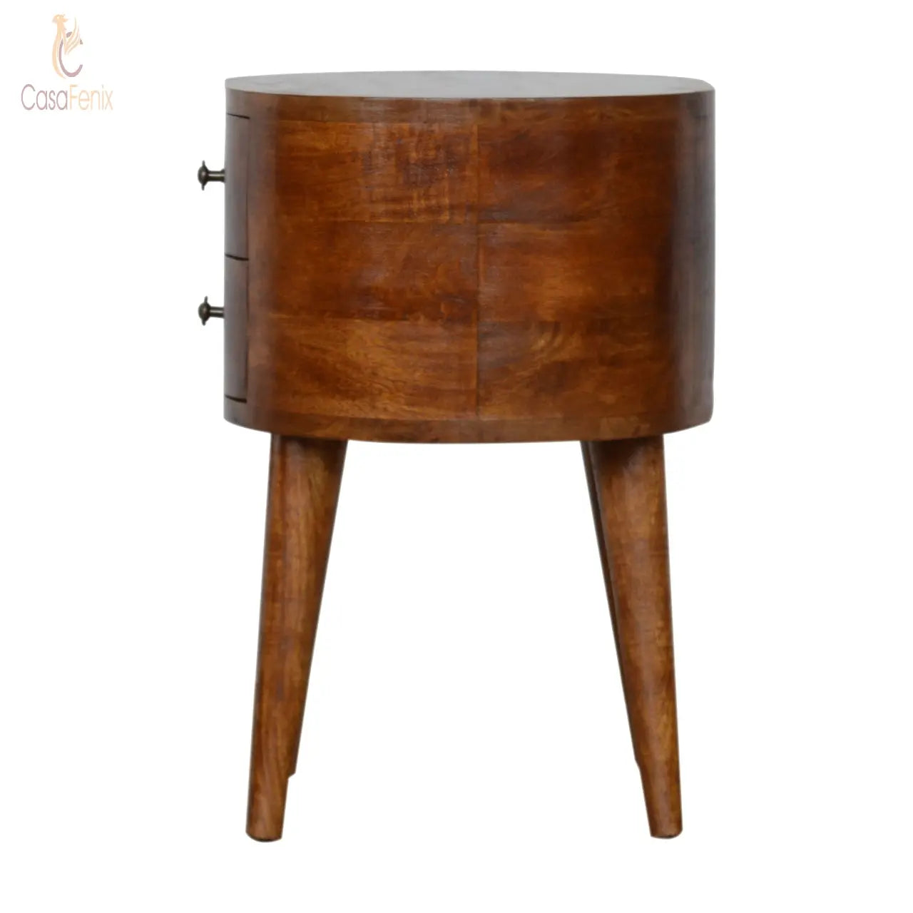 Chestnut Rounded Bedside Table 2 Drawer Solid Wood Chest - CasaFenix