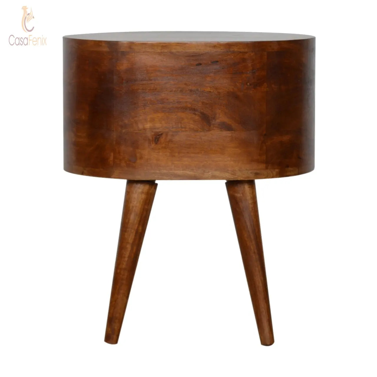 Chestnut Rounded Bedside Table 2 Drawer Solid Wood Chest - CasaFenix