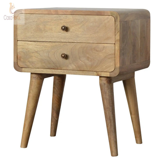 Curved Oak-ish Bedside Table 2 drawer Chest - CasaFenix