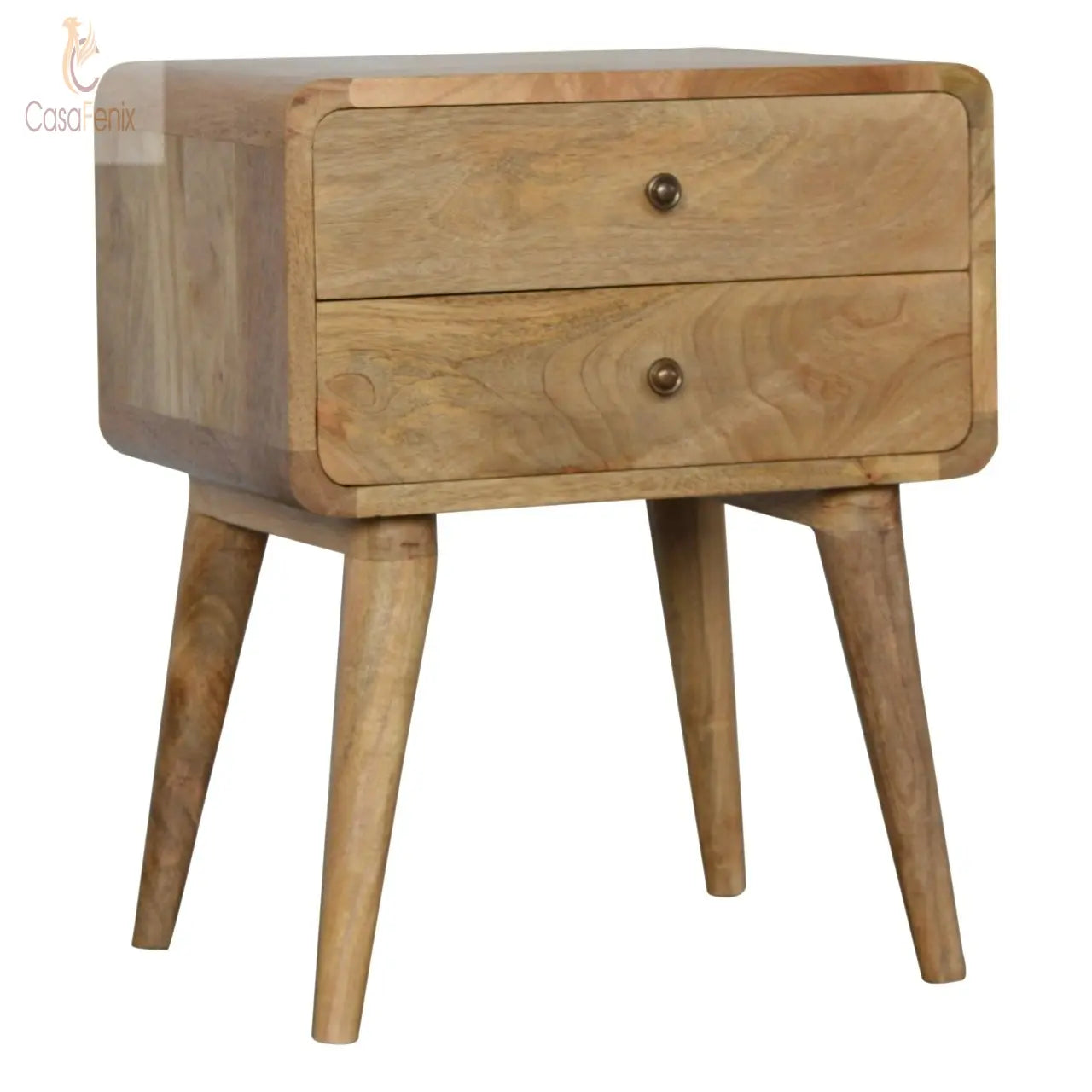 Curved Oak-ish Bedside Table 2 drawer Chest - CasaFenix