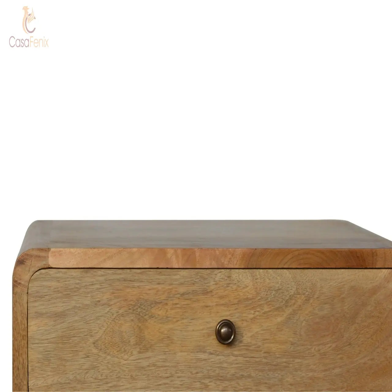 Curved Oak-ish Bedside Table 2 drawer Chest - CasaFenix