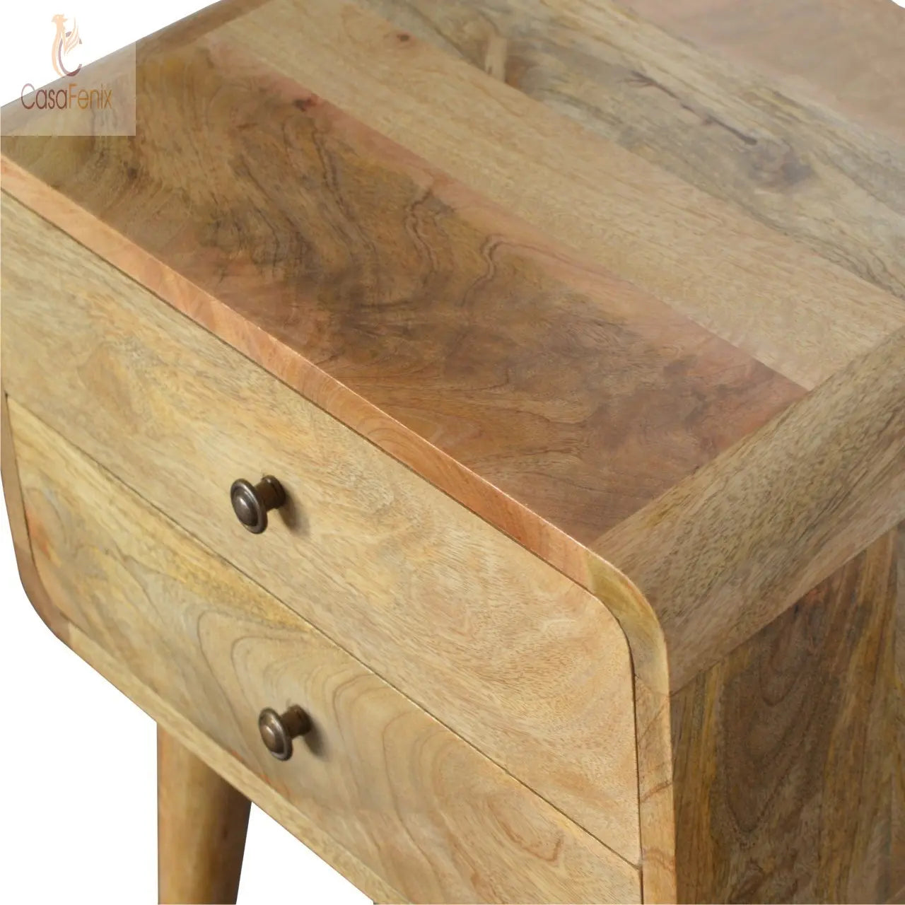 Curved Oak-ish Bedside Table 2 drawer Chest - CasaFenix