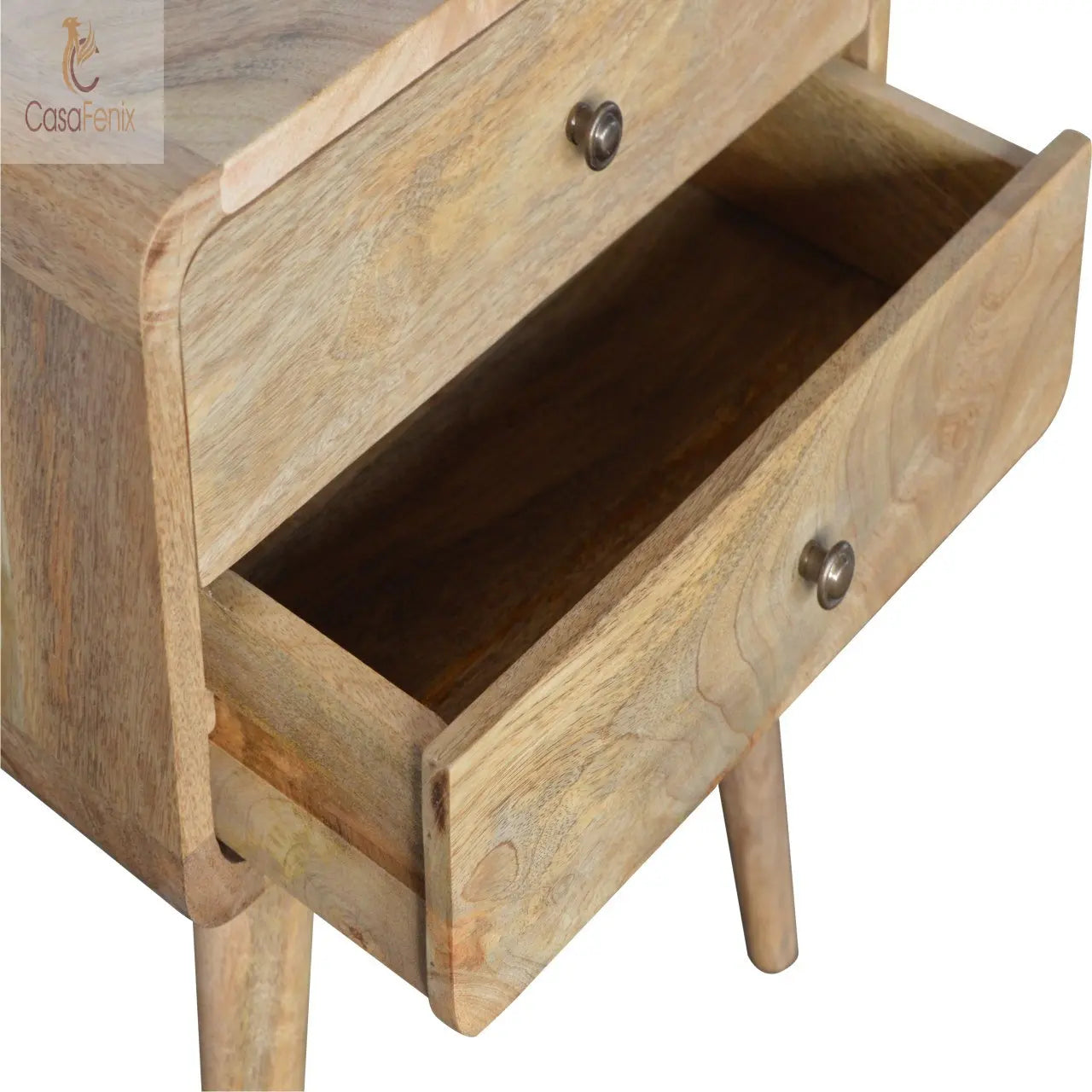 Curved Oak-ish Bedside Table 2 drawer Chest - CasaFenix