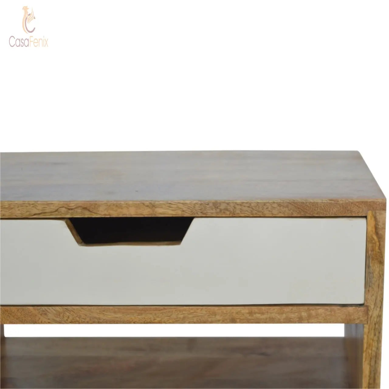 Grey and White Cut-out Bedside 2 Drawer Chest Solid Mango Wood - CasaFenix