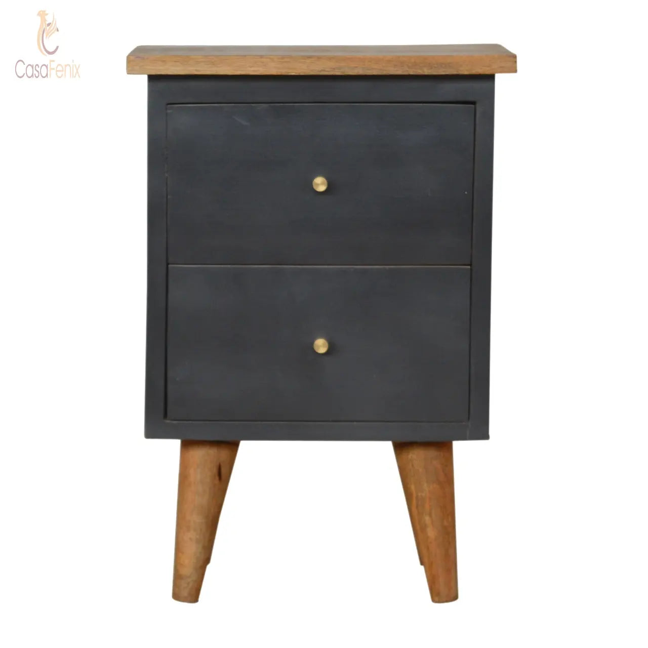 Charcoal Black Hand Painted Bedside Table 2 Drawer Solid Wood Chest - CasaFenix