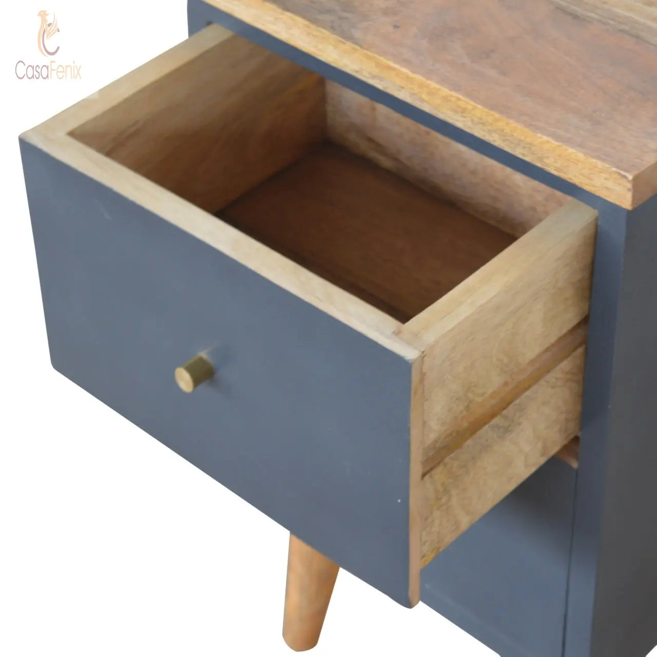 Charcoal Black Hand Painted Bedside Table 2 Drawer Solid Wood Chest - CasaFenix