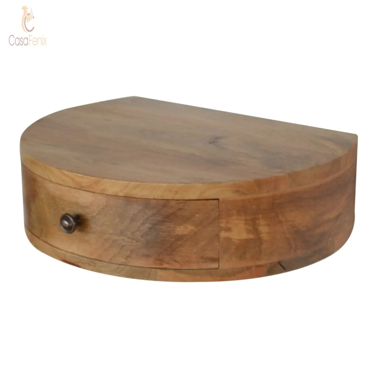 Wall Mounted Rounded Bedside 100% solid mango wood in an oak-ish finish - CasaFenix