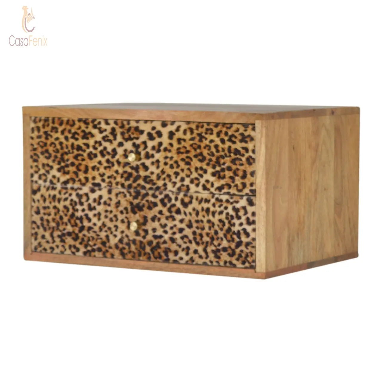 Wall Mounted Leopard Animal Print Bedside 100% Solid Mango Wood - CasaFenix