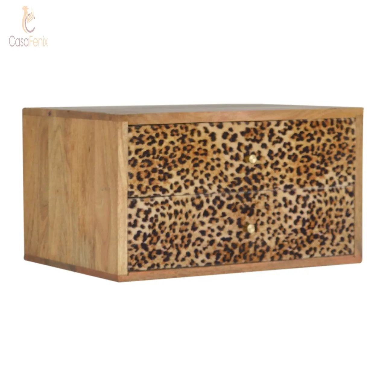 Wall Mounted Leopard Animal Print Bedside 100% Solid Mango Wood - CasaFenix