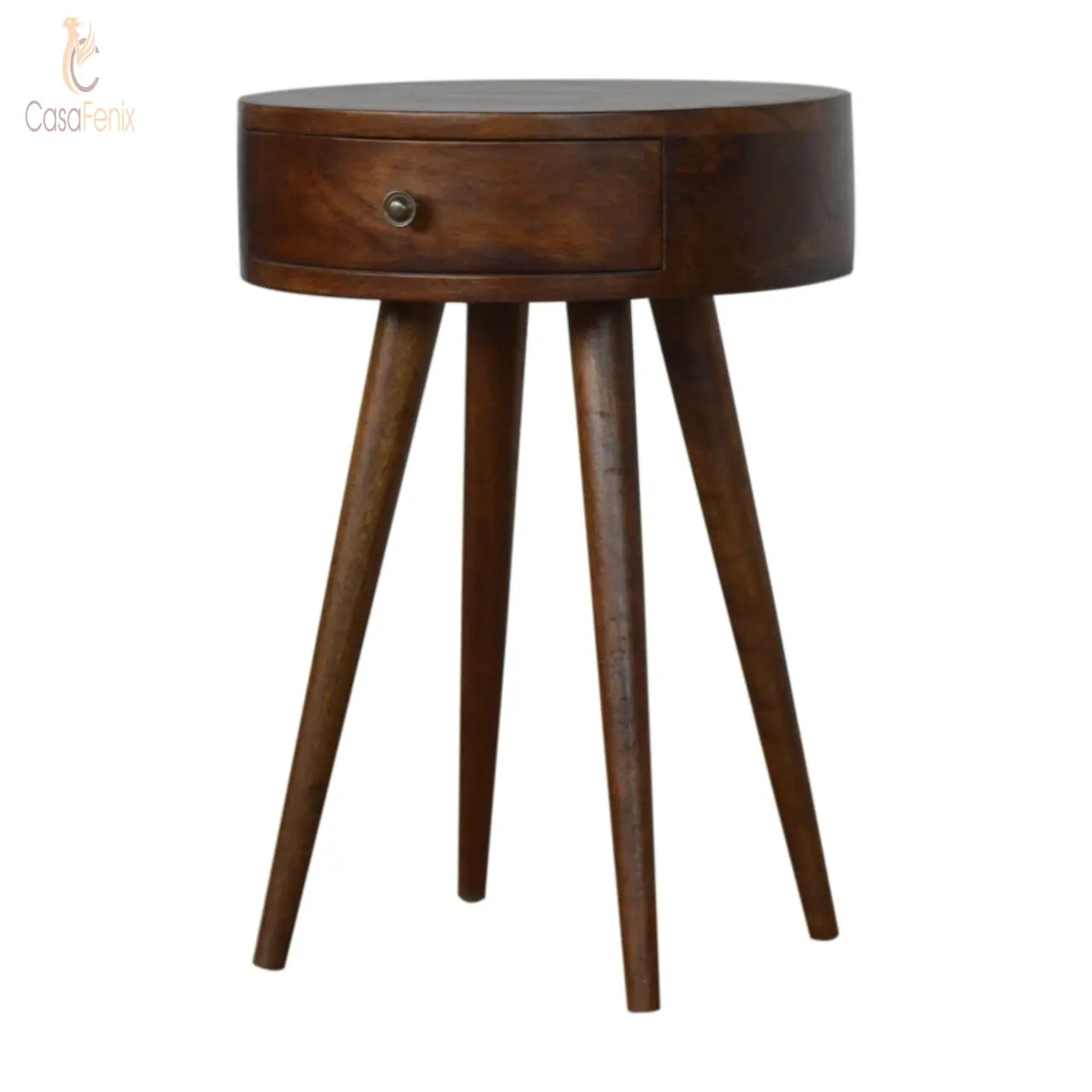 Nordic Chestnut Circular Shaped Bedside 100% solid mango wood in a chestnut finish - CasaFenix