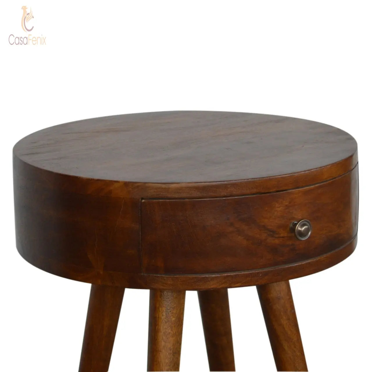 Nordic Chestnut Circular Shaped Bedside 100% solid mango wood in a chestnut finish - CasaFenix