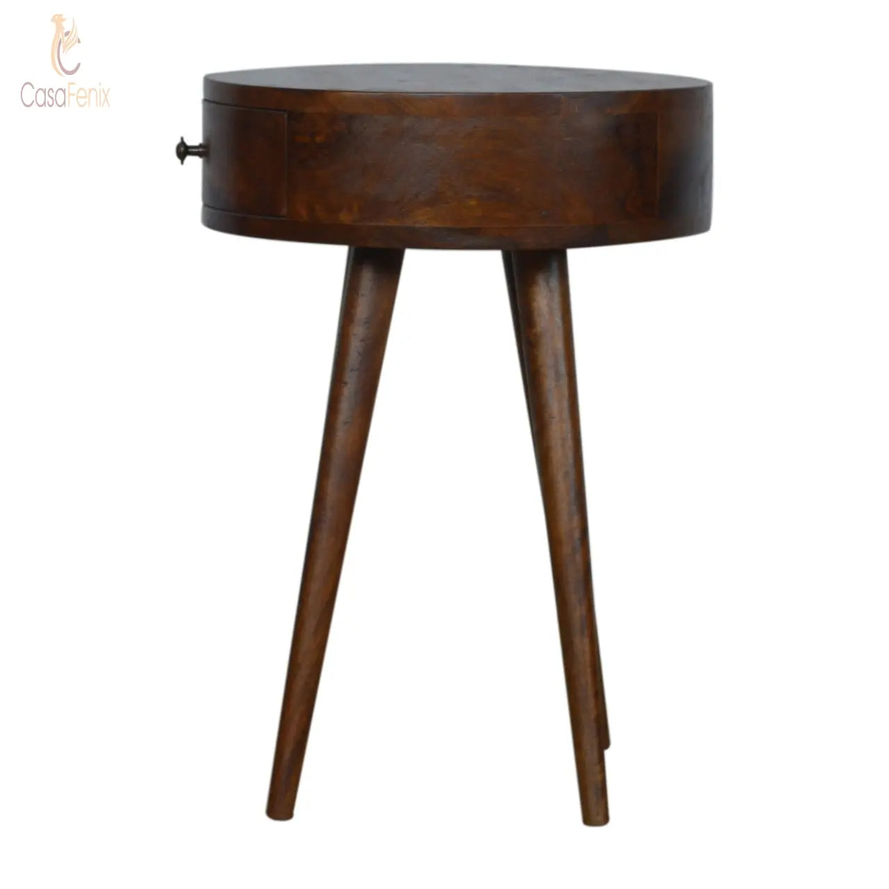 Nordic Chestnut Circular Shaped Bedside 100% solid mango wood in a chestnut finish - CasaFenix