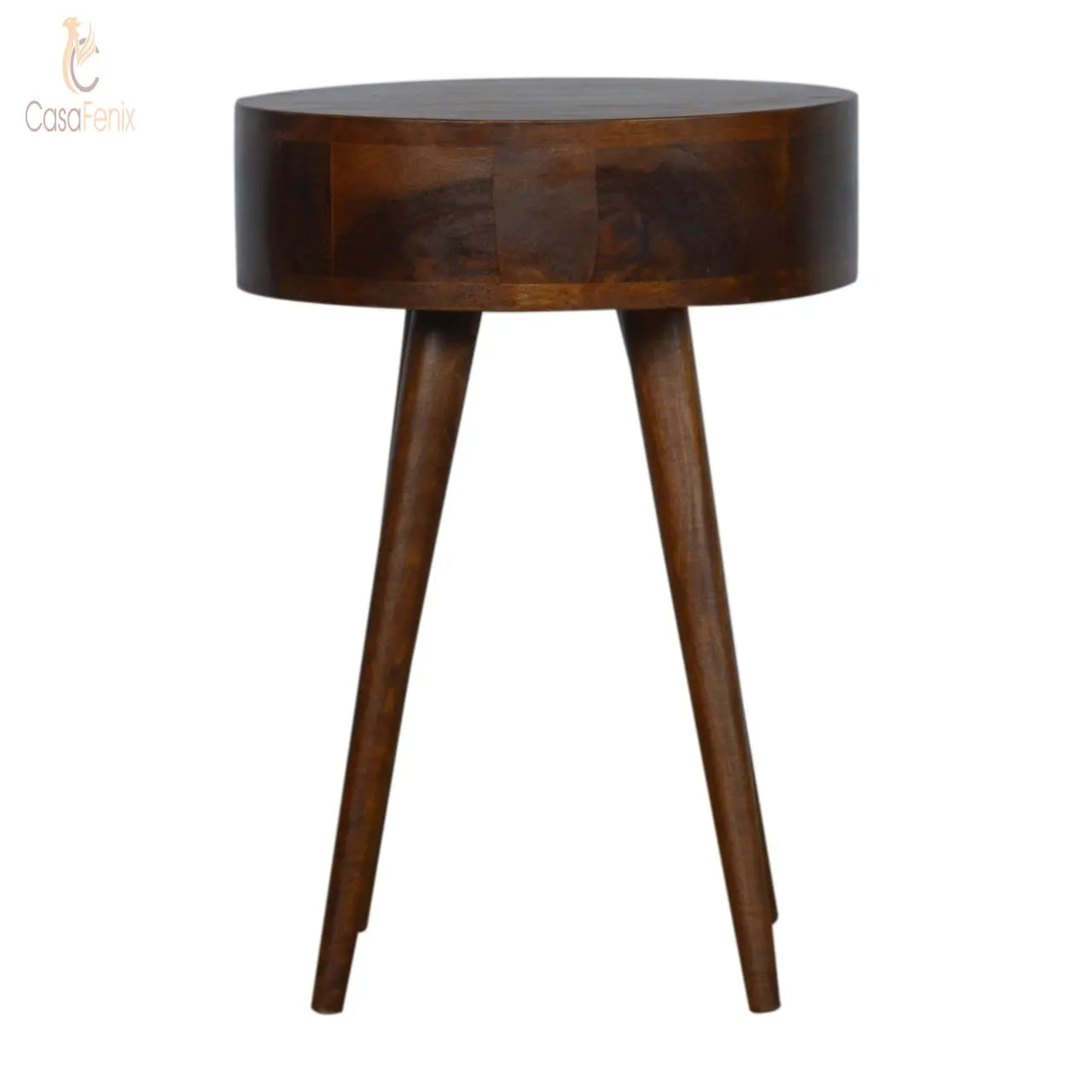 Nordic Chestnut Circular Shaped Bedside 100% solid mango wood in a chestnut finish - CasaFenix